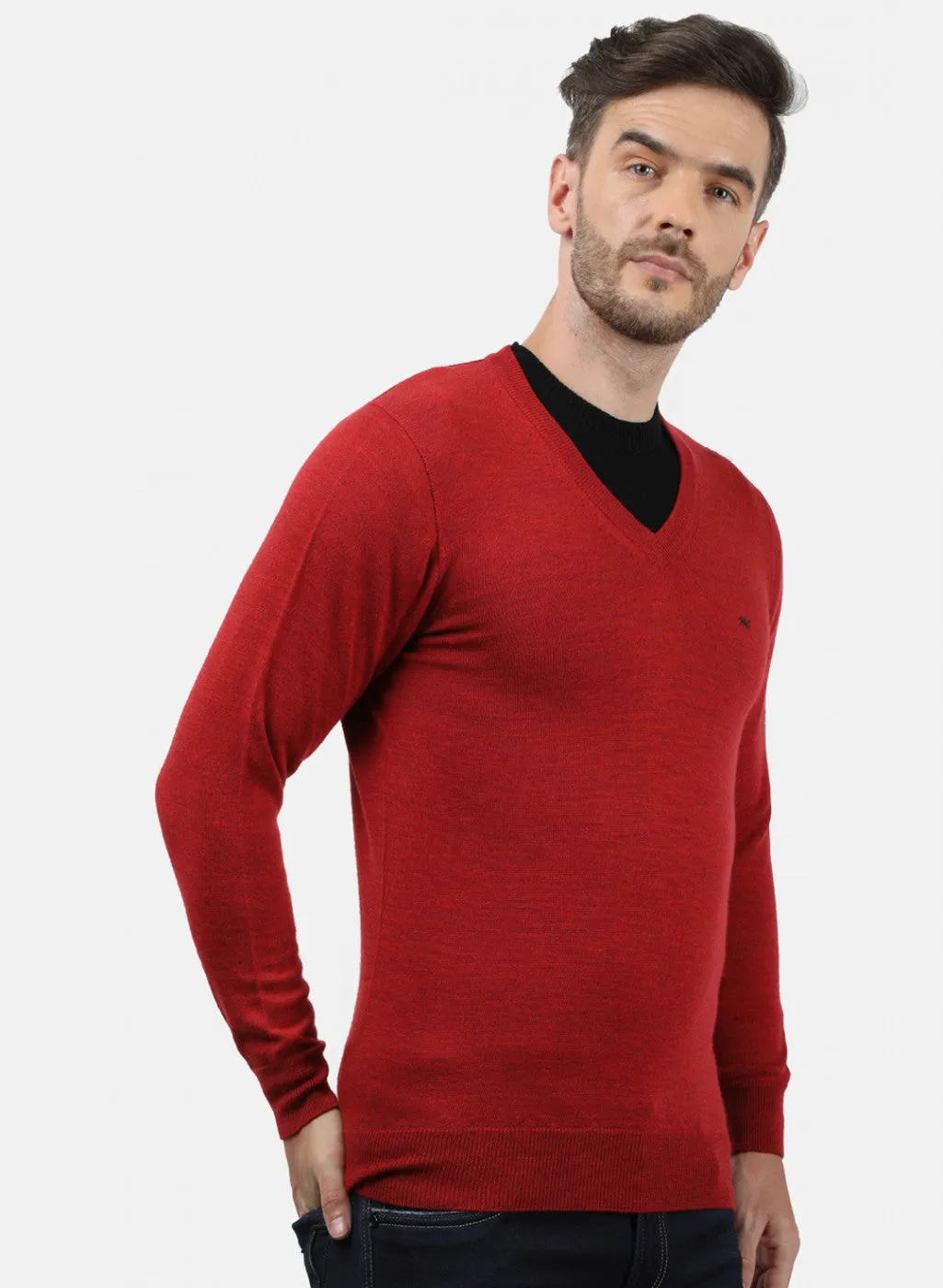 Men Red Solid Pullover