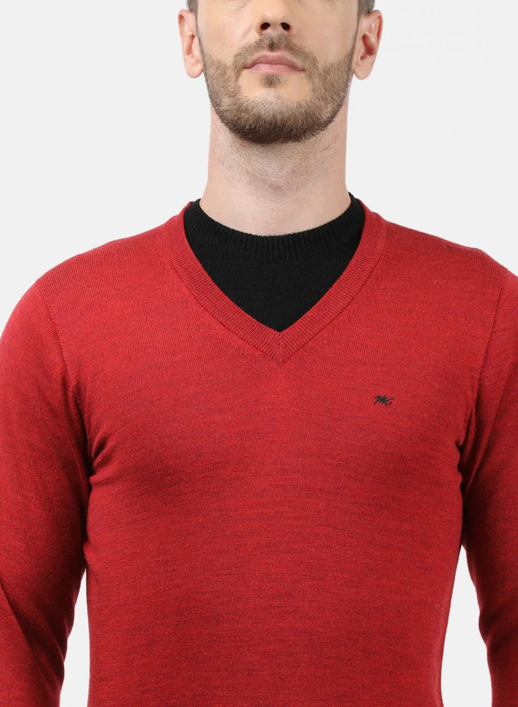 Men Red Solid Pullover