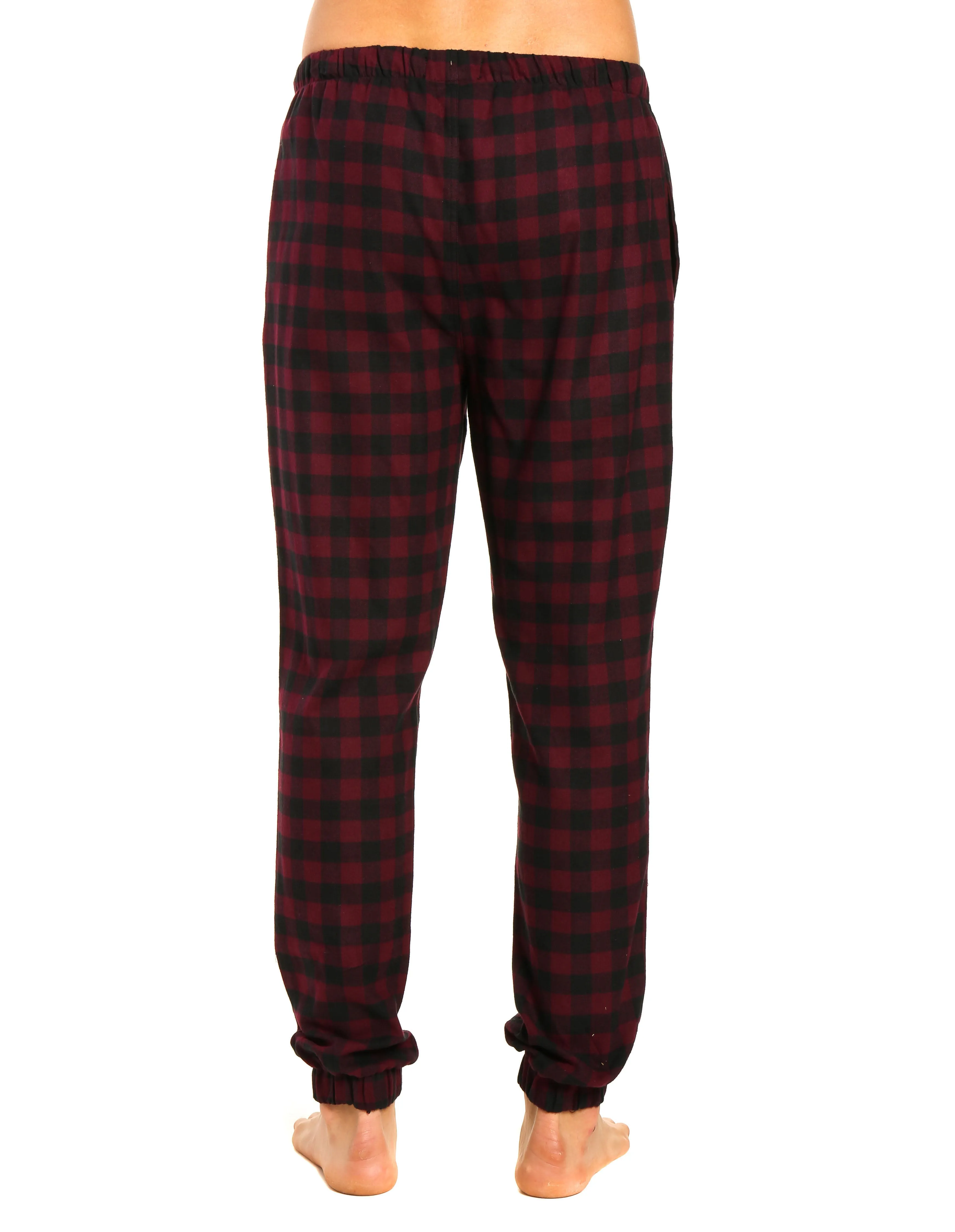 Mens 100% Cotton Flannel Jogger Lounge Pants - Gingham Checks - Fig Black