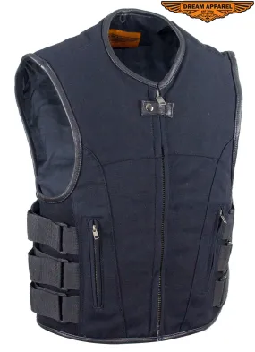 Mens Canvas Motorcycle Vest With Two Conceal Carry Pockets