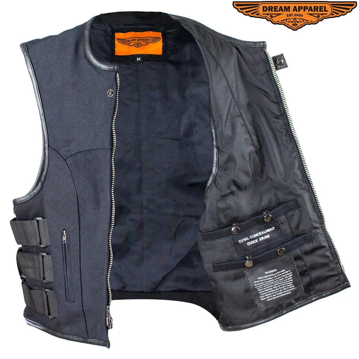 Mens Canvas Motorcycle Vest With Two Conceal Carry Pockets