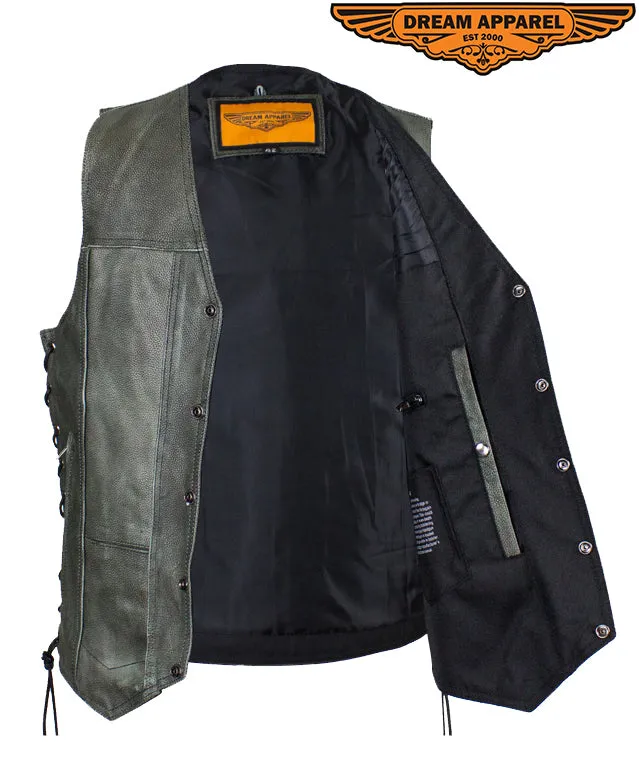 Men's Gray Club Vest with Concealed Carry Pockets & Side Laces