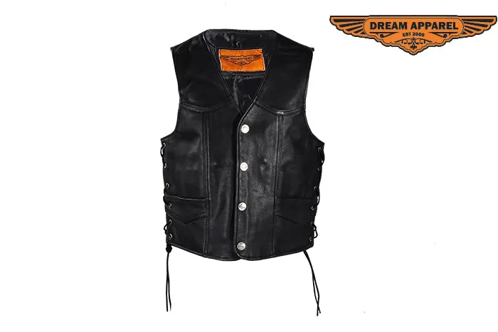 Mens Leather Vest With Buffalo Nickel Snaps