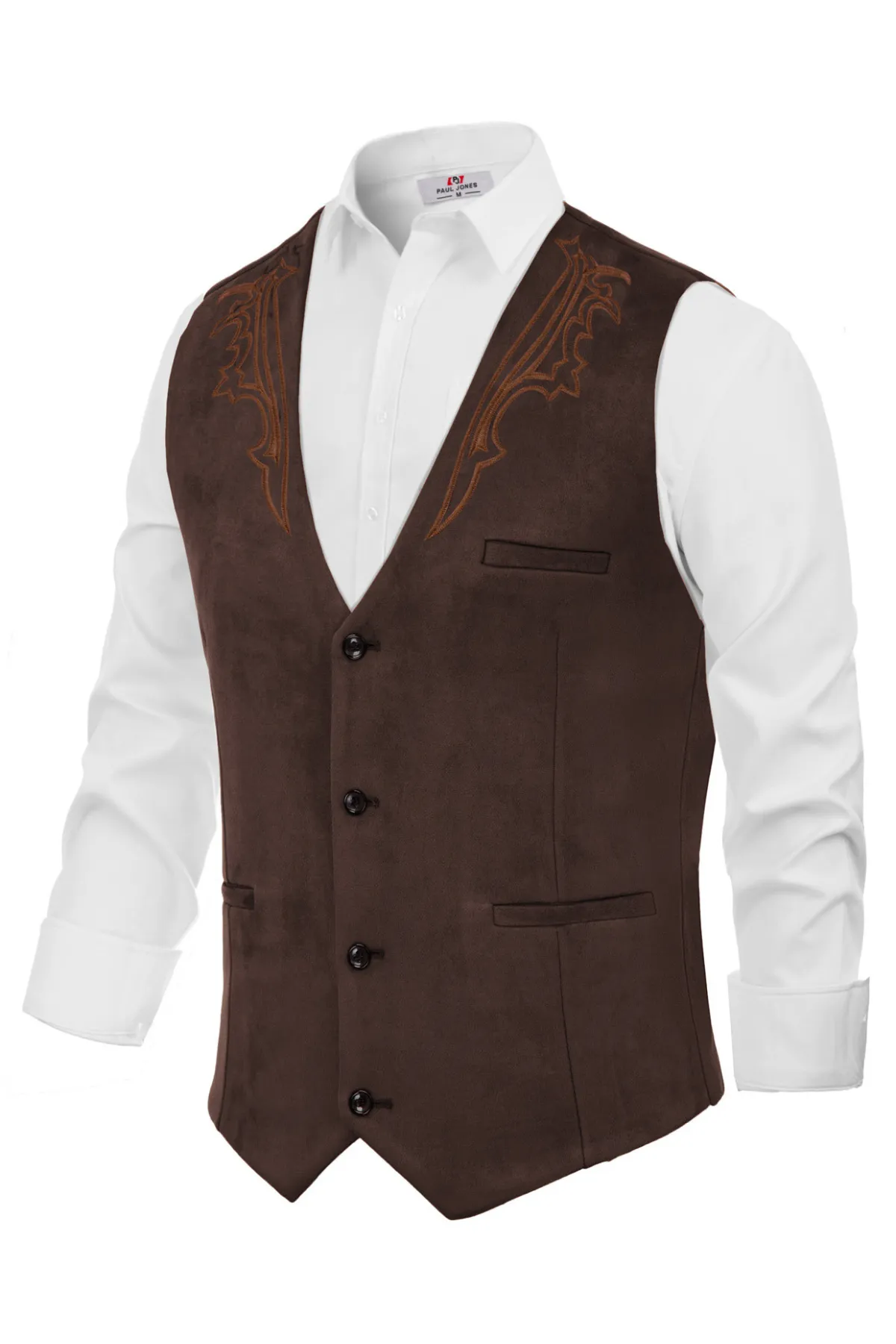 Men's Suede Leather Suit Vest Embroidery Leisure Slim Fit Western Vest Waistcoat