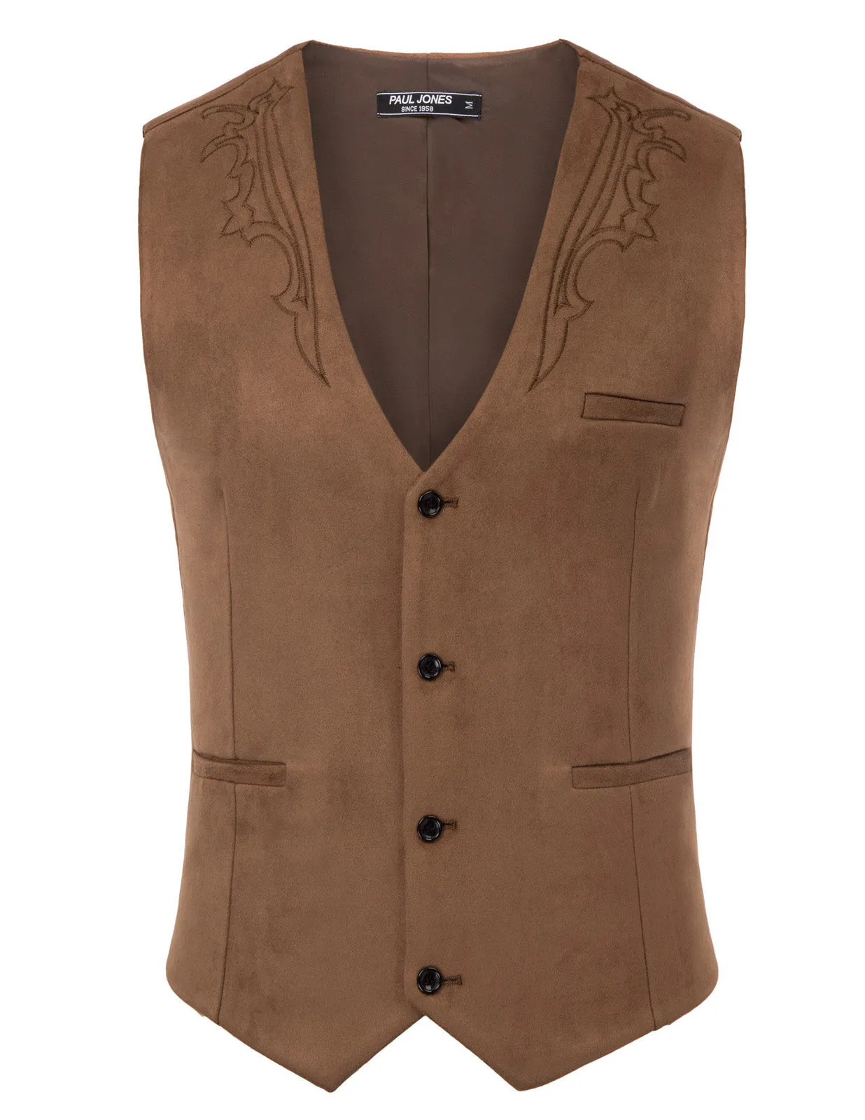 Men's Suede Leather Suit Vest Embroidery Leisure Slim Fit Western Vest Waistcoat