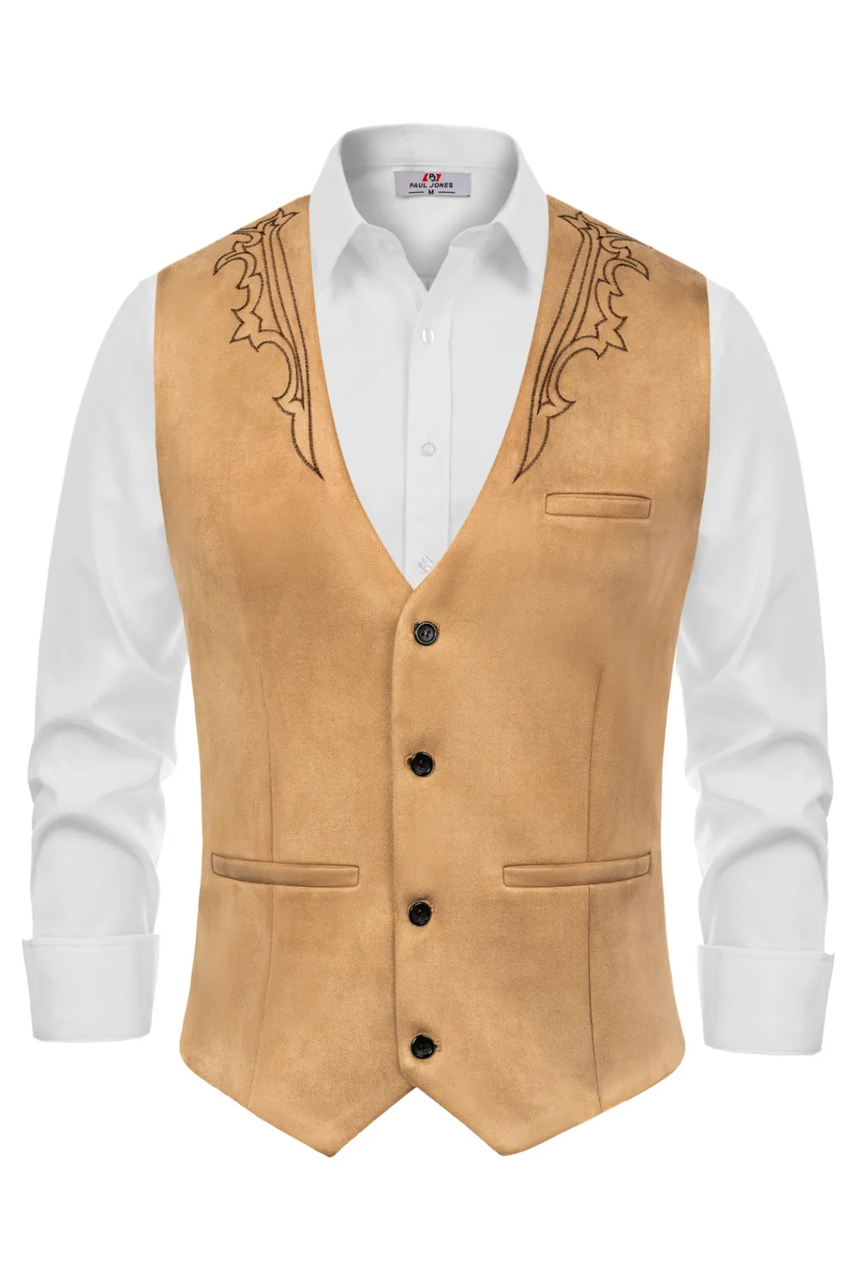 Men's Suede Leather Suit Vest Embroidery Leisure Slim Fit Western Vest Waistcoat