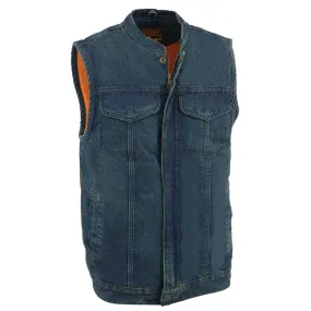 Milwaukee Leather MDM3000 Men's 'Brute' Concealed Snap Black Denim Club Style Vest w/ Hidden Zipper