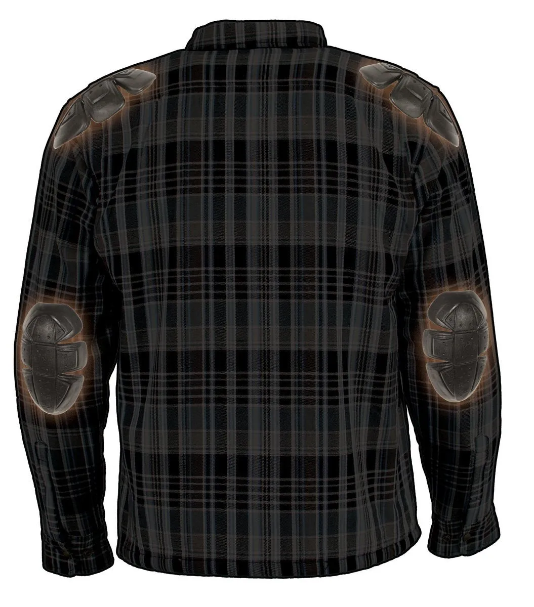 Milwaukee Leather MPM1636 Men's Plaid Flannel Biker Shirt with CE Approved Armor - Reinforced w/ Aramid Fiber