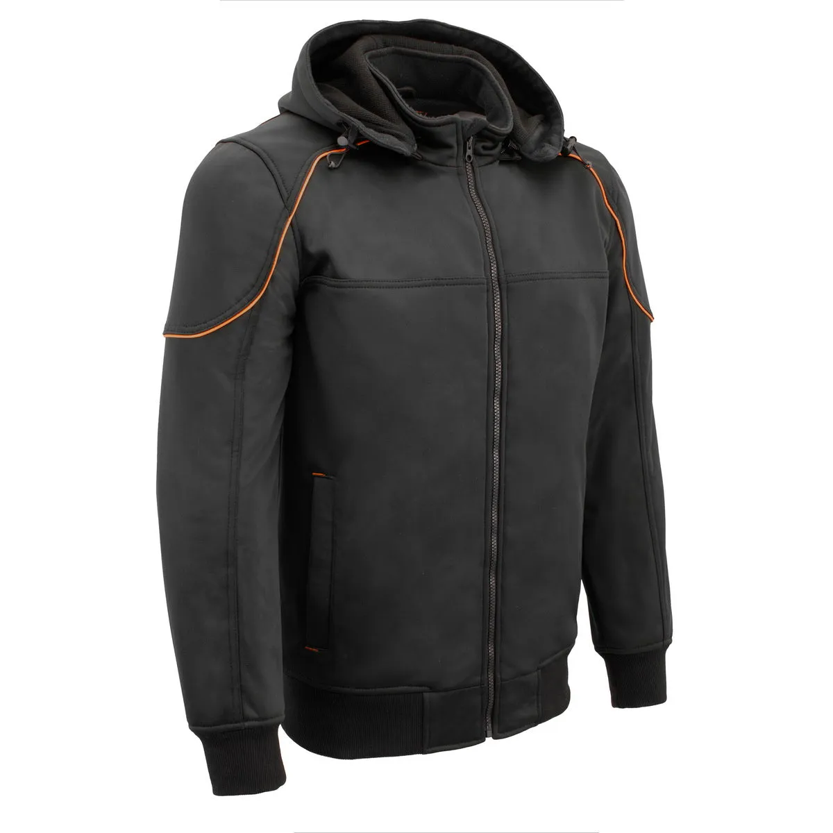 Milwaukee Leather MPM1764 Men's Black Soft Shell Armored Motorcycle Racing Style Jacket with Detachable Hood