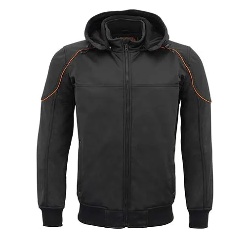 Milwaukee Leather MPM1764 Men's Black Soft Shell Armored Motorcycle Racing Style Jacket with Detachable Hood