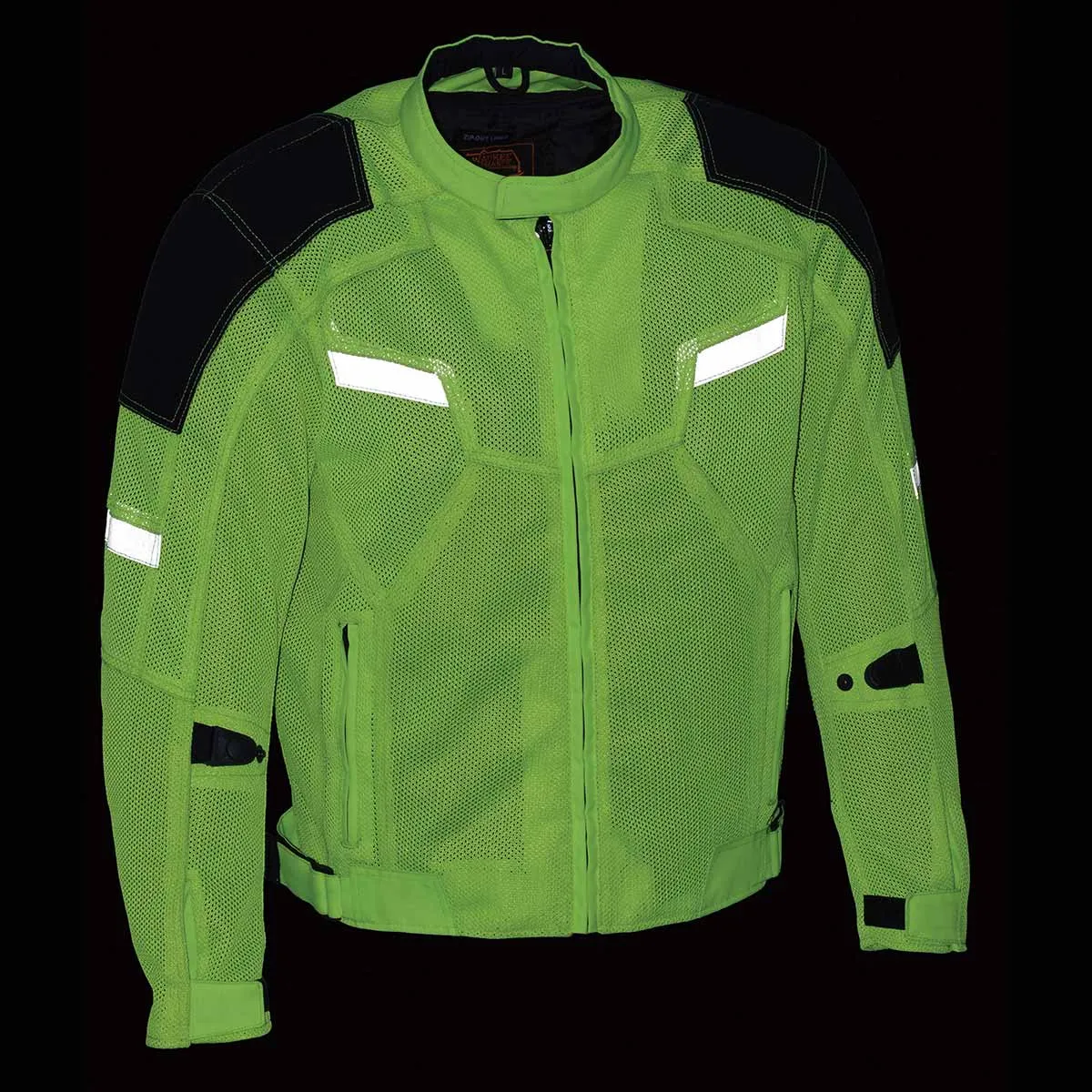 Milwaukee Leather MPM1792 Men’s Black and Green High-Viz Motorcycle Jacket with Armor – High Visibility Armored Mesh Racing Jacket