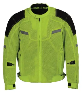 Milwaukee Leather MPM1792 Men's Black and High-Viz Green CE Armored Textile Motorcycle Jacket- All Season Biker Jacket