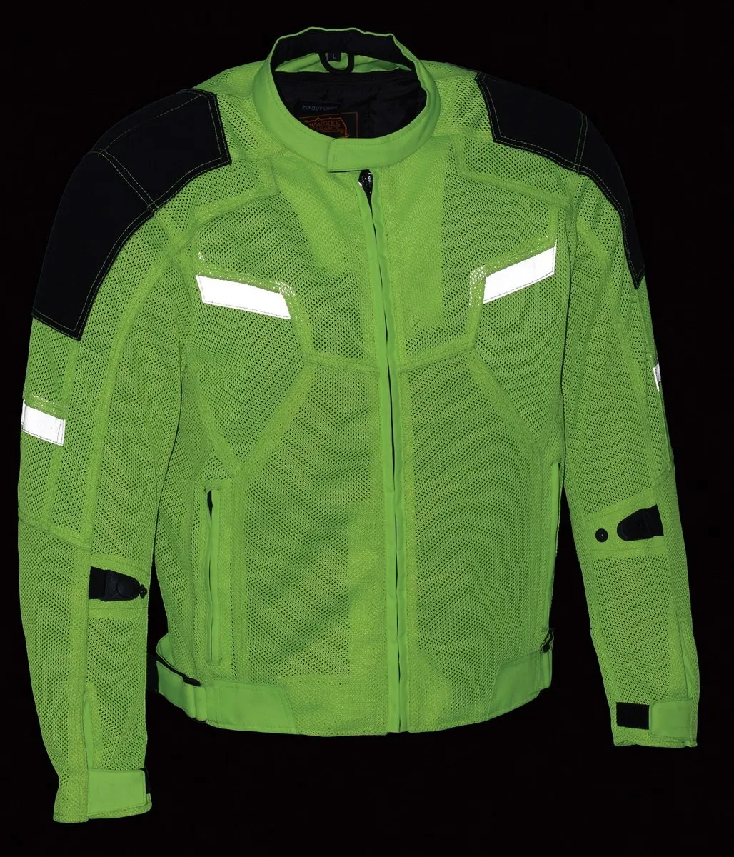 Milwaukee Leather MPM1792 Men's Black and High-Viz Green CE Armored Textile Motorcycle Jacket- All Season Biker Jacket