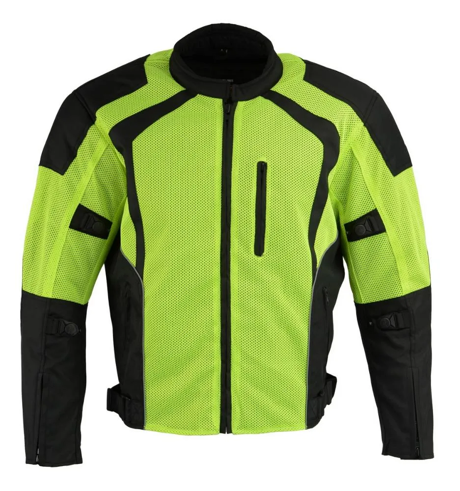 Milwaukee Leather MPM1793 Green High Vis Armored Mesh Motorcycle Jacket for Men - All Season Biker Jacket