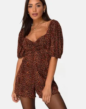 Monali Playsuit in Crinkle Ditsy Leopard Orange