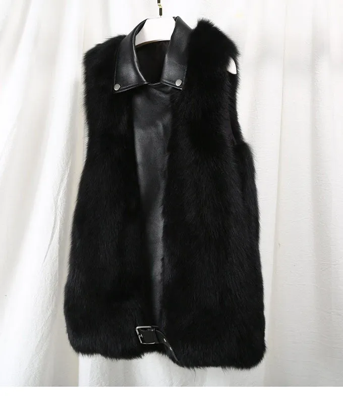 Natural Fox Fur Patchwork Genuine Leather jacket