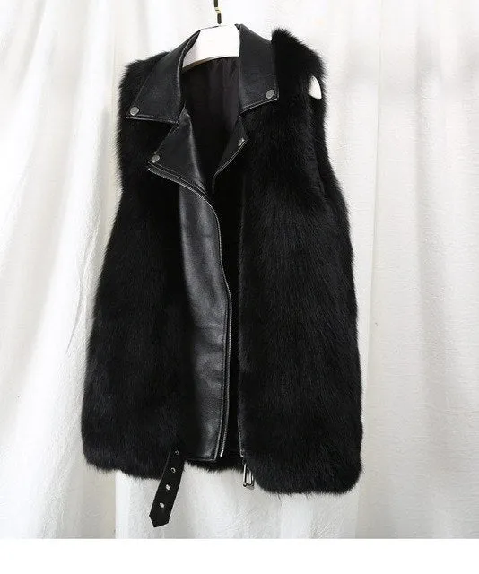 Natural Fox Fur Patchwork Genuine Leather jacket