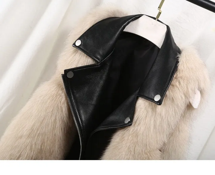 Natural Fox Fur Patchwork Genuine Leather jacket