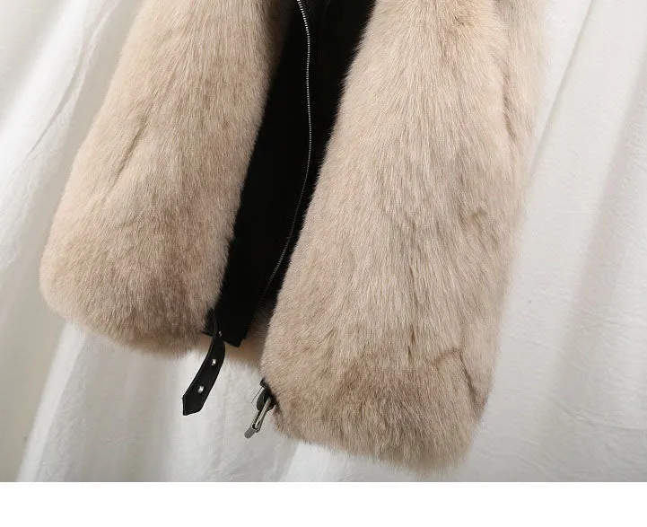 Natural Fox Fur Patchwork Genuine Leather jacket