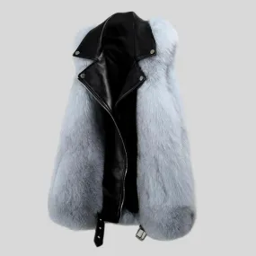 Natural Fox Fur Patchwork Genuine Leather jacket