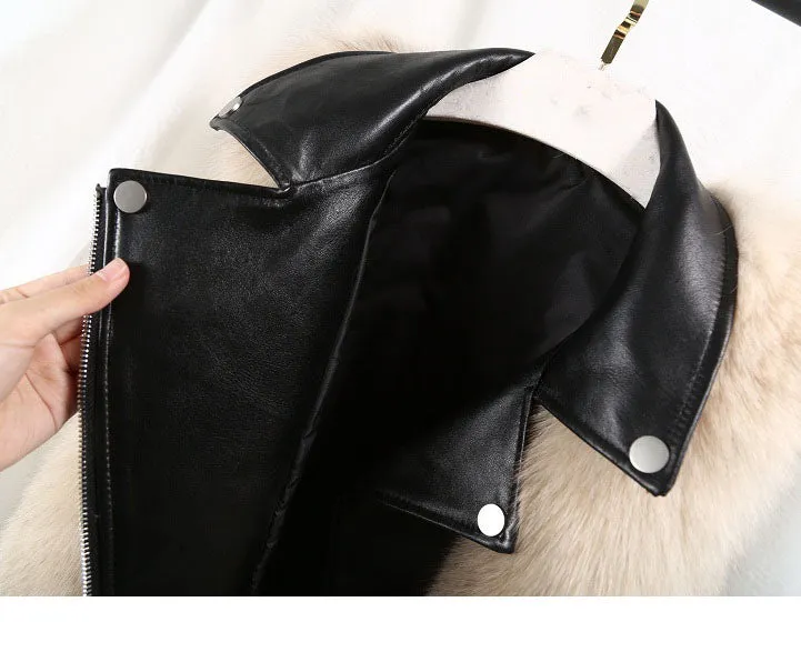 Natural Fox Fur Patchwork Genuine Leather jacket