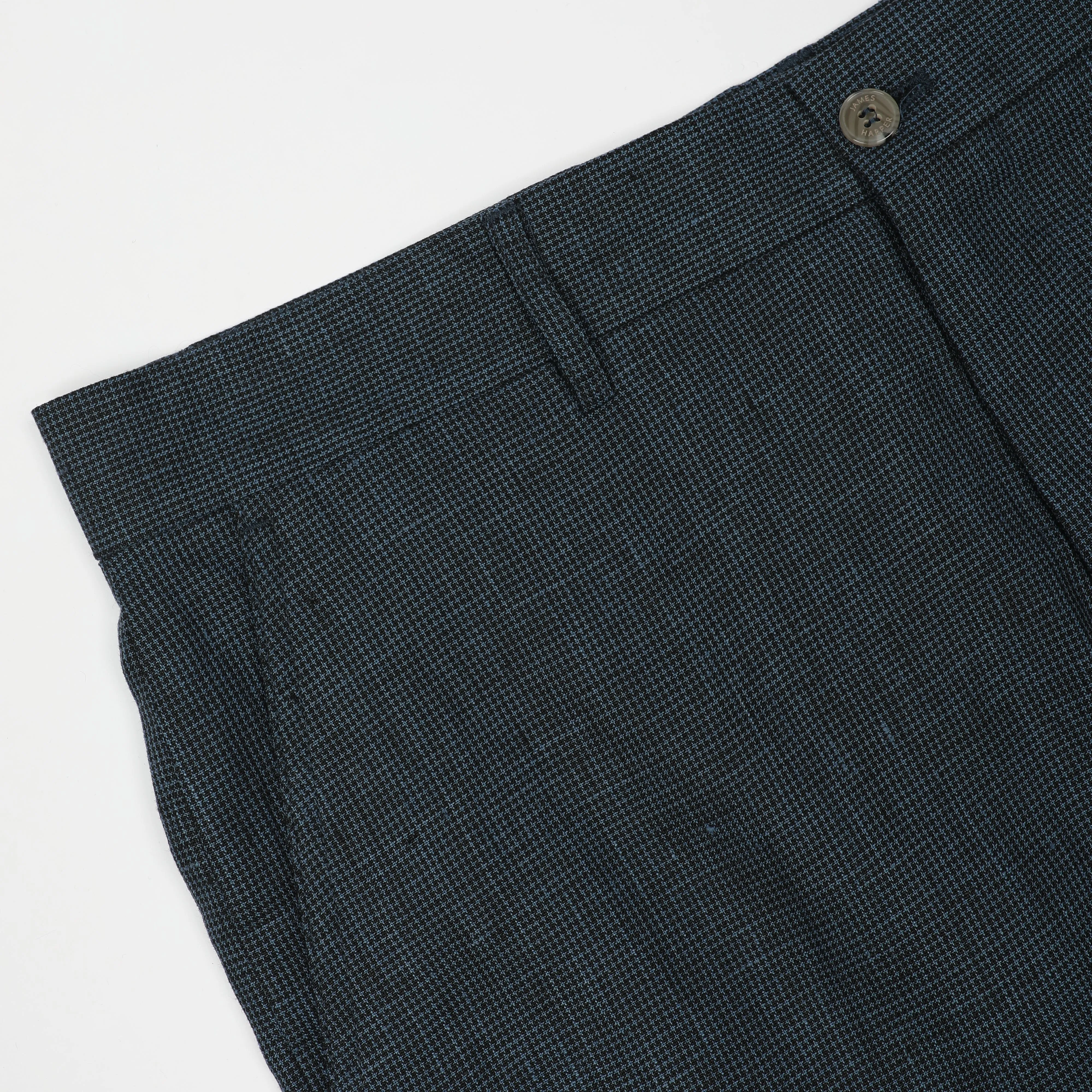 Navy Houndstooth Linen Short