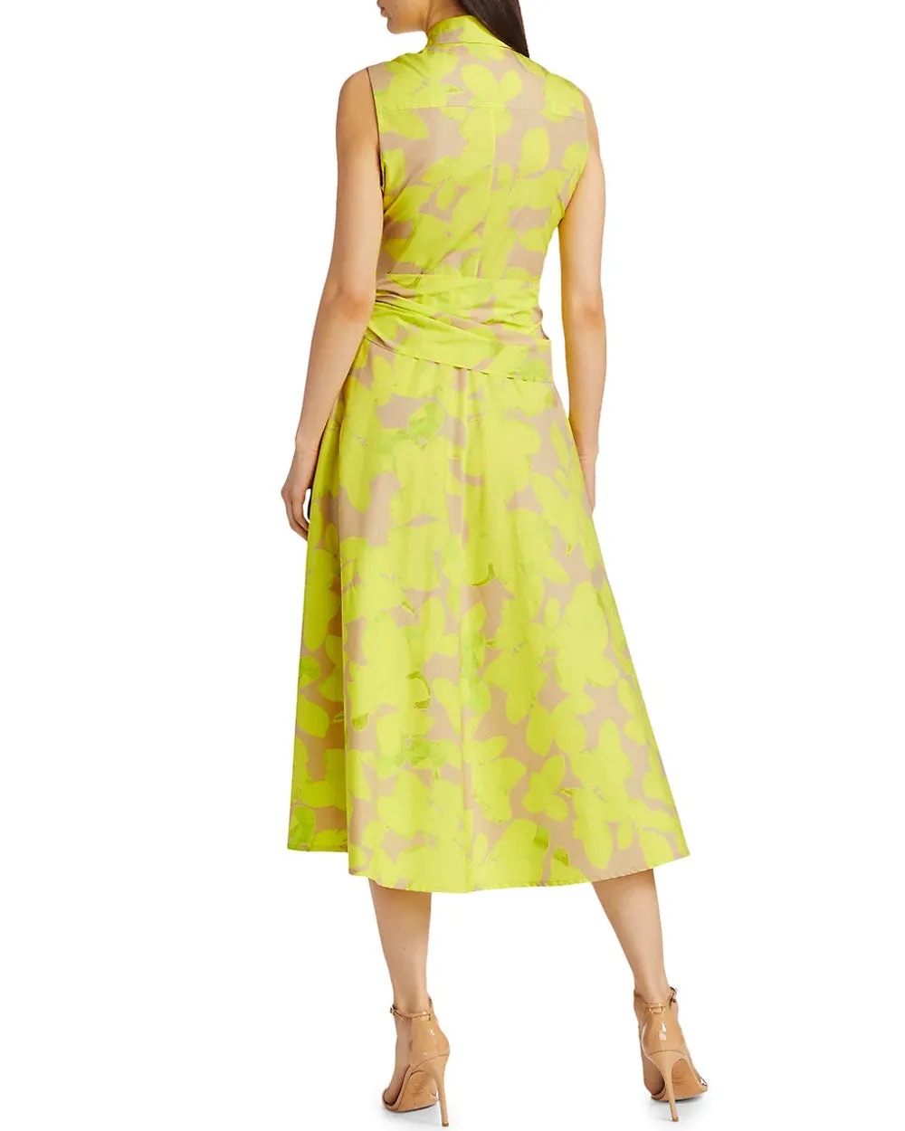 Neon and Sand Magnolia Print Midi Shirt Dress