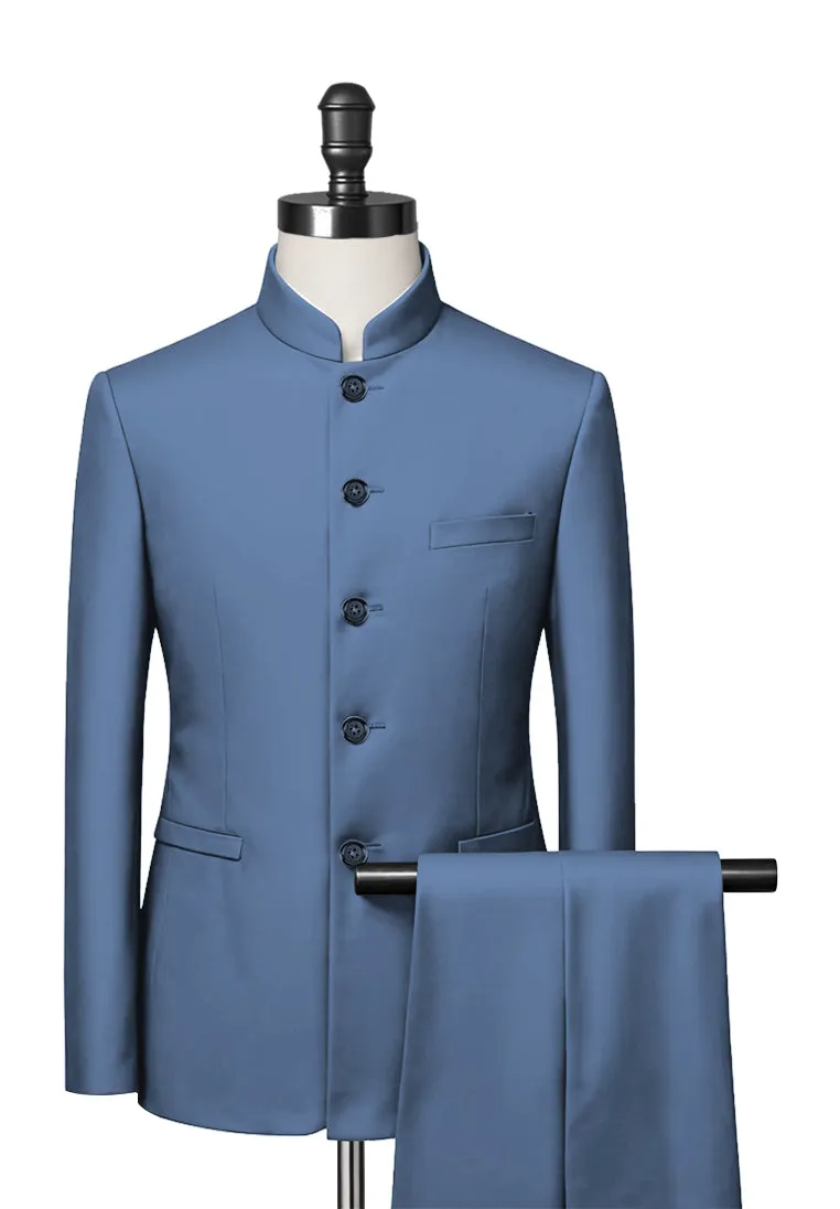 New Blue Mandarin Collar Suit