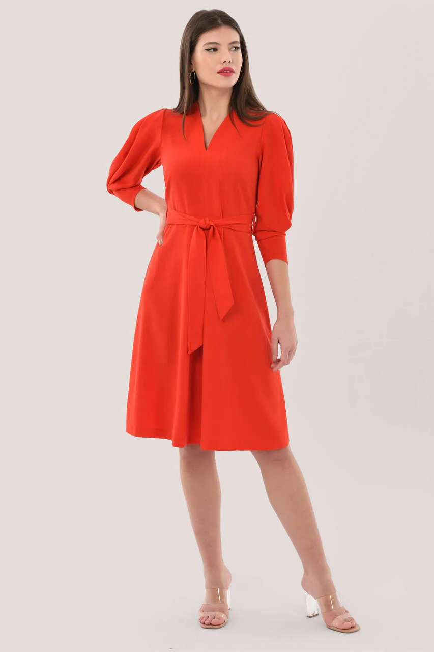 Nikki Pleated A-Line Dress (Red Orange)