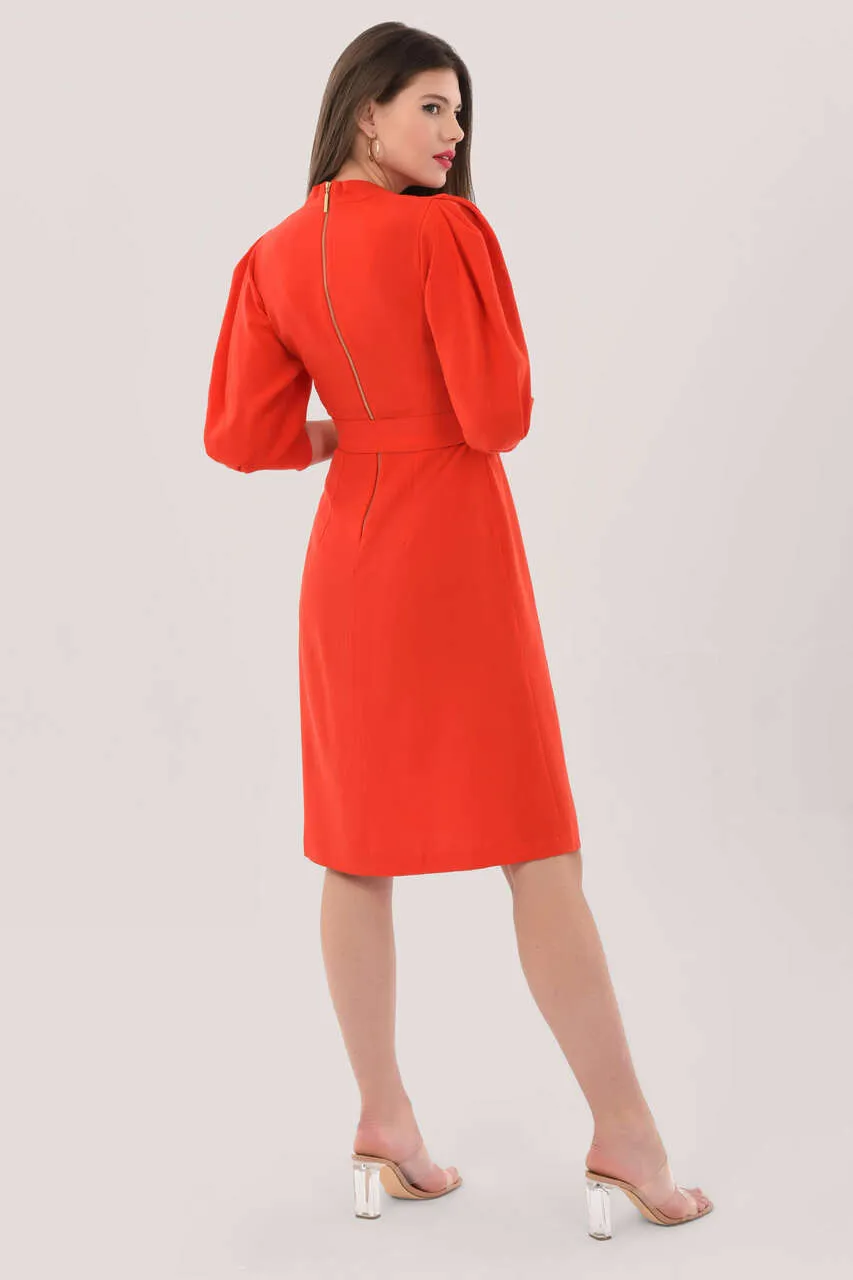 Nikki Pleated A-Line Dress (Red Orange)