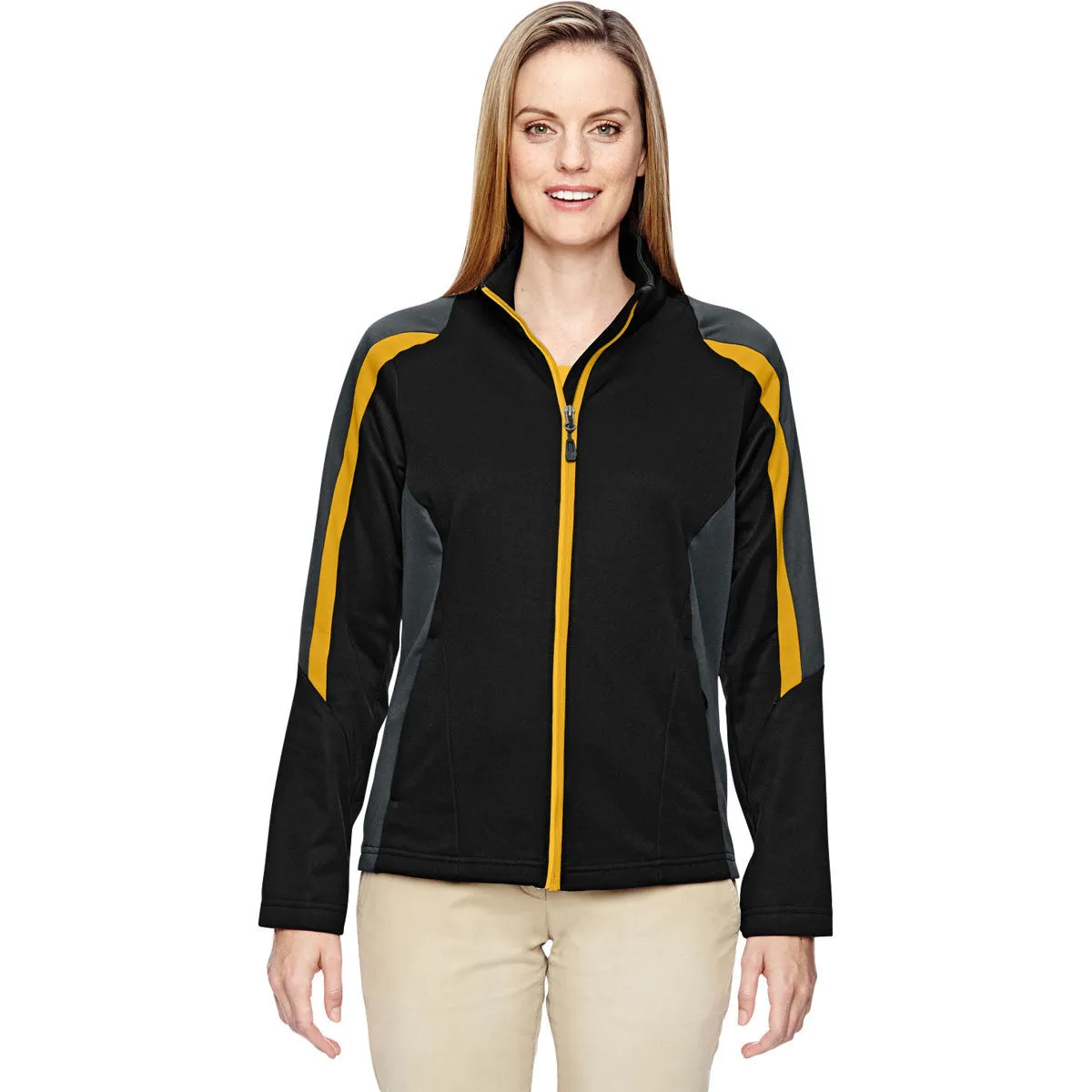 North End Women's Black/Campus Gold Strike Colorblock Fleece Jacket