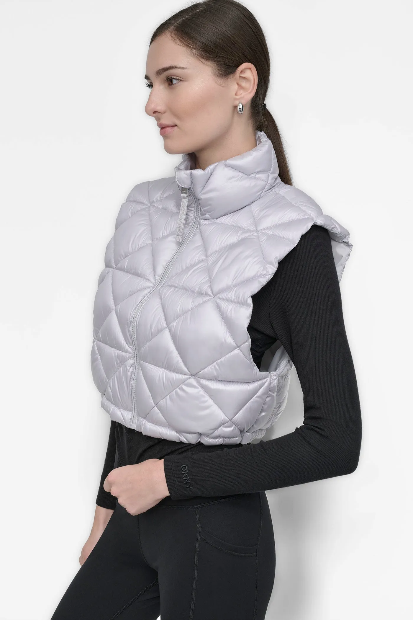 NOVELTY CROPPED DIAMOND QUILT VEST