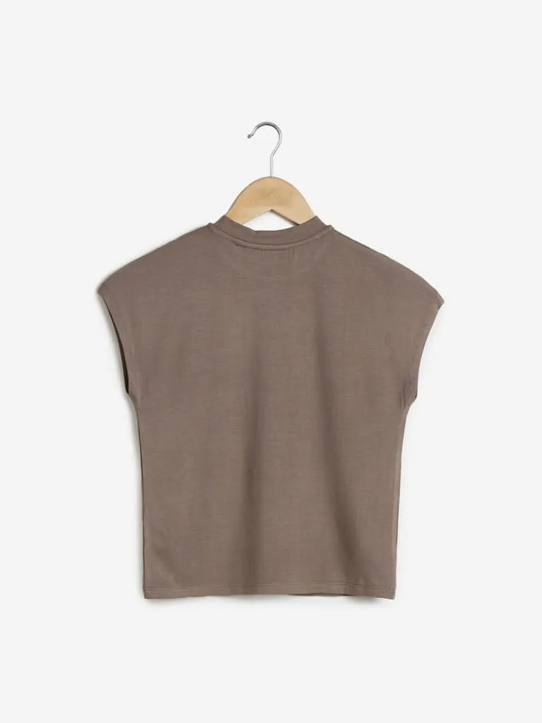 Nuon Brown Adorn Crop Top