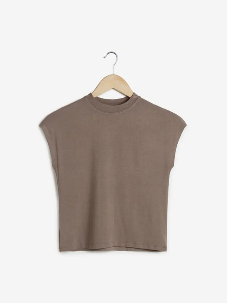 Nuon Brown Adorn Crop Top