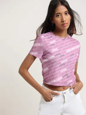 Nuon Pink Contrast Print Crop Top