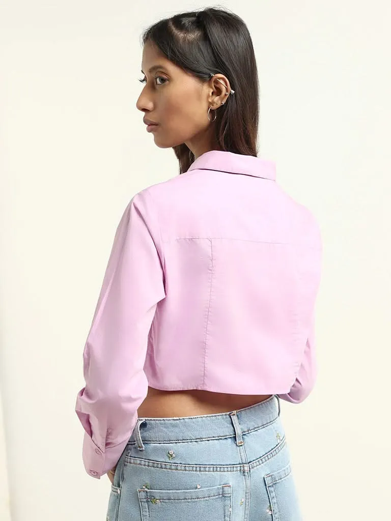 Nuon Pink Cotton Crop Shirt