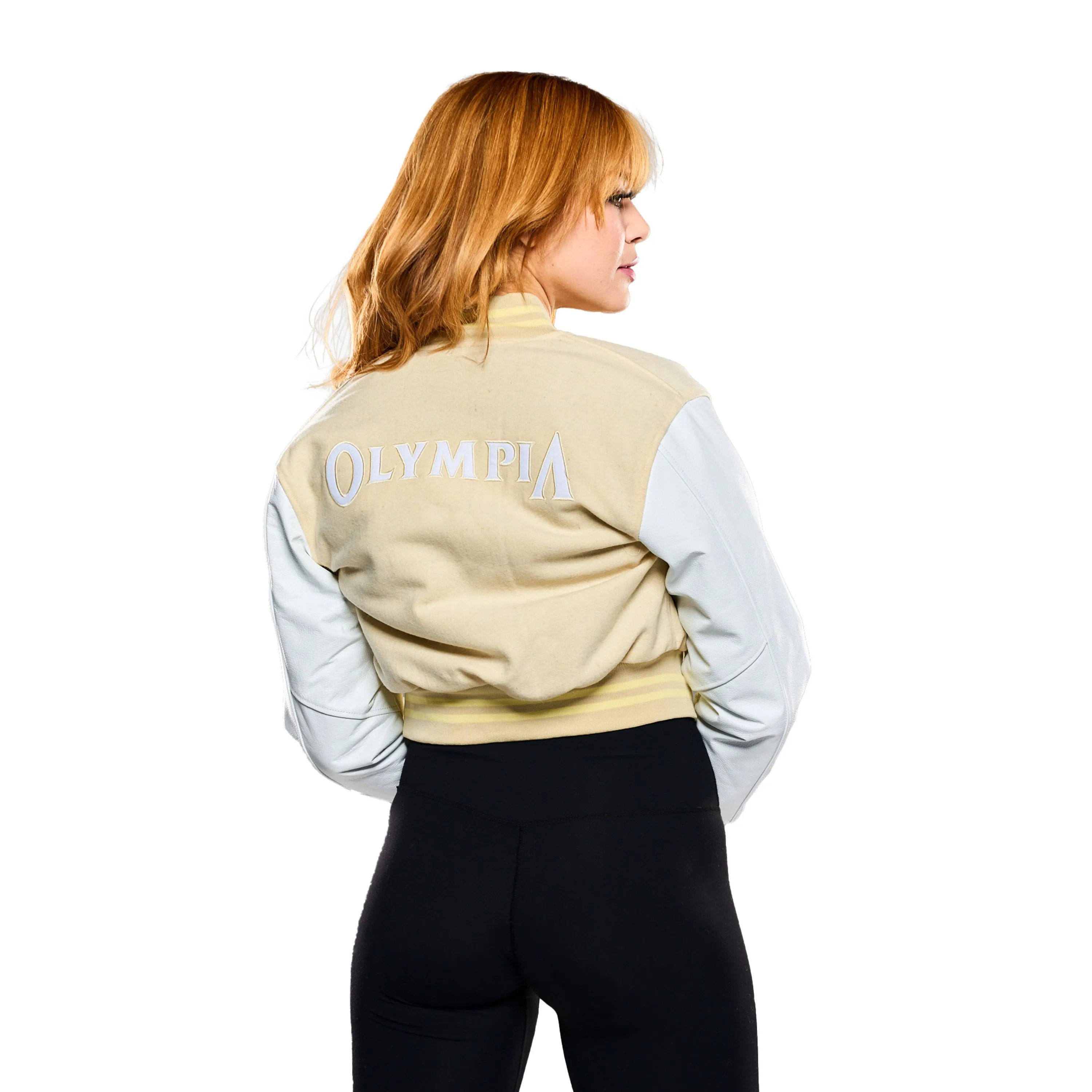 Olympia Crop Lettermen Jacket White/Beige