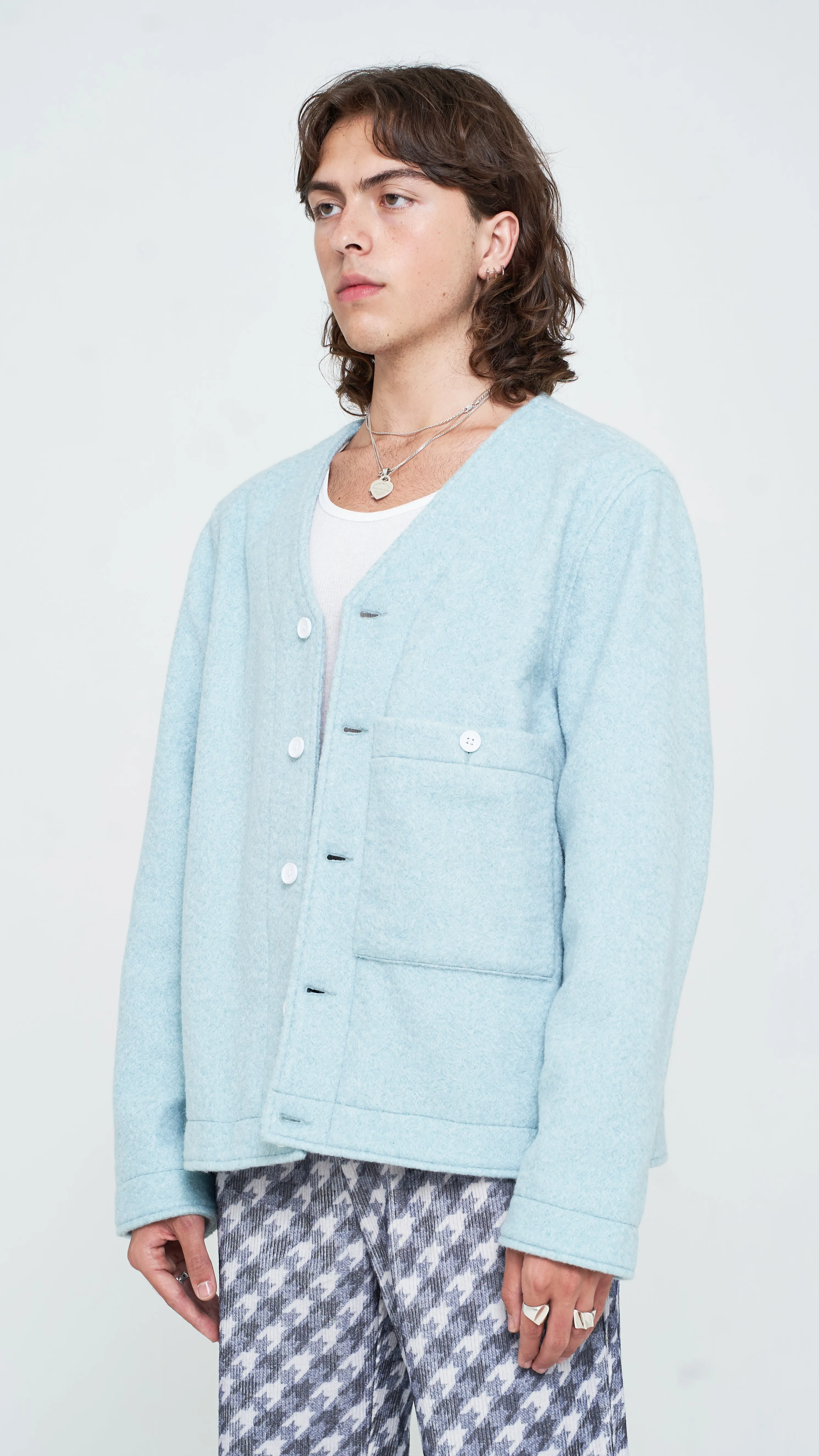 Opal Blue Bouclé Cardigan Jacket