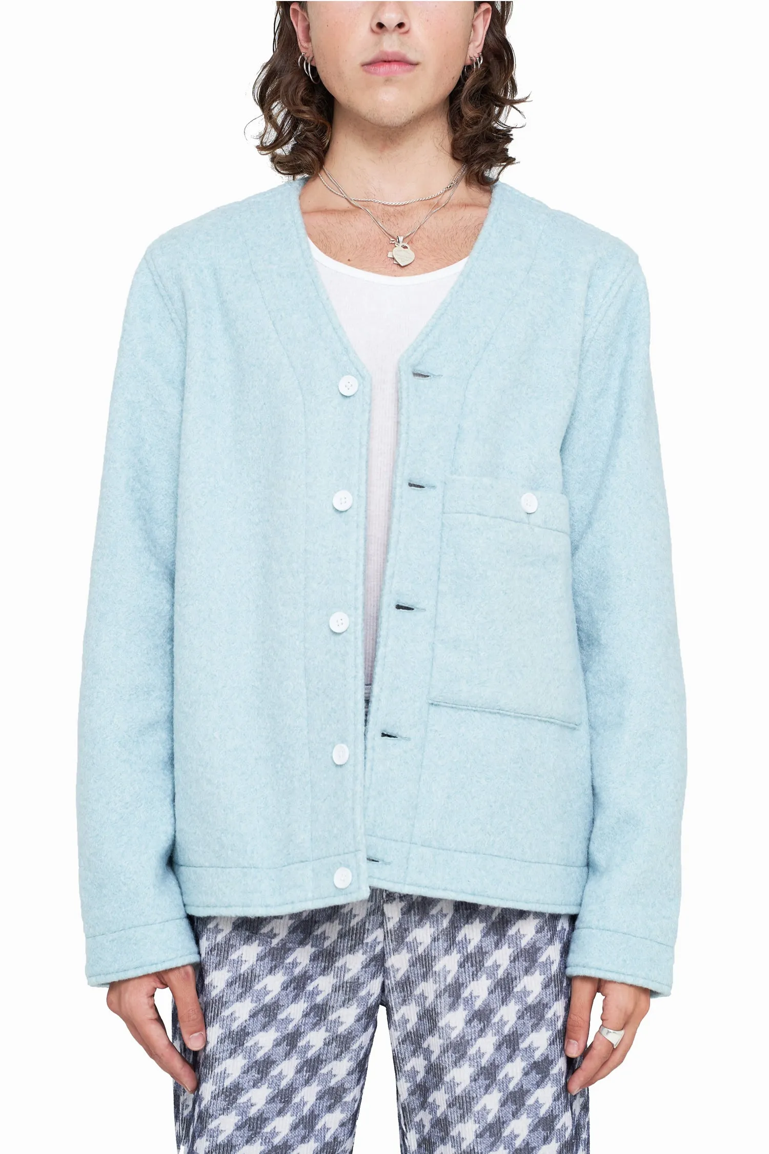 Opal Blue Bouclé Cardigan Jacket