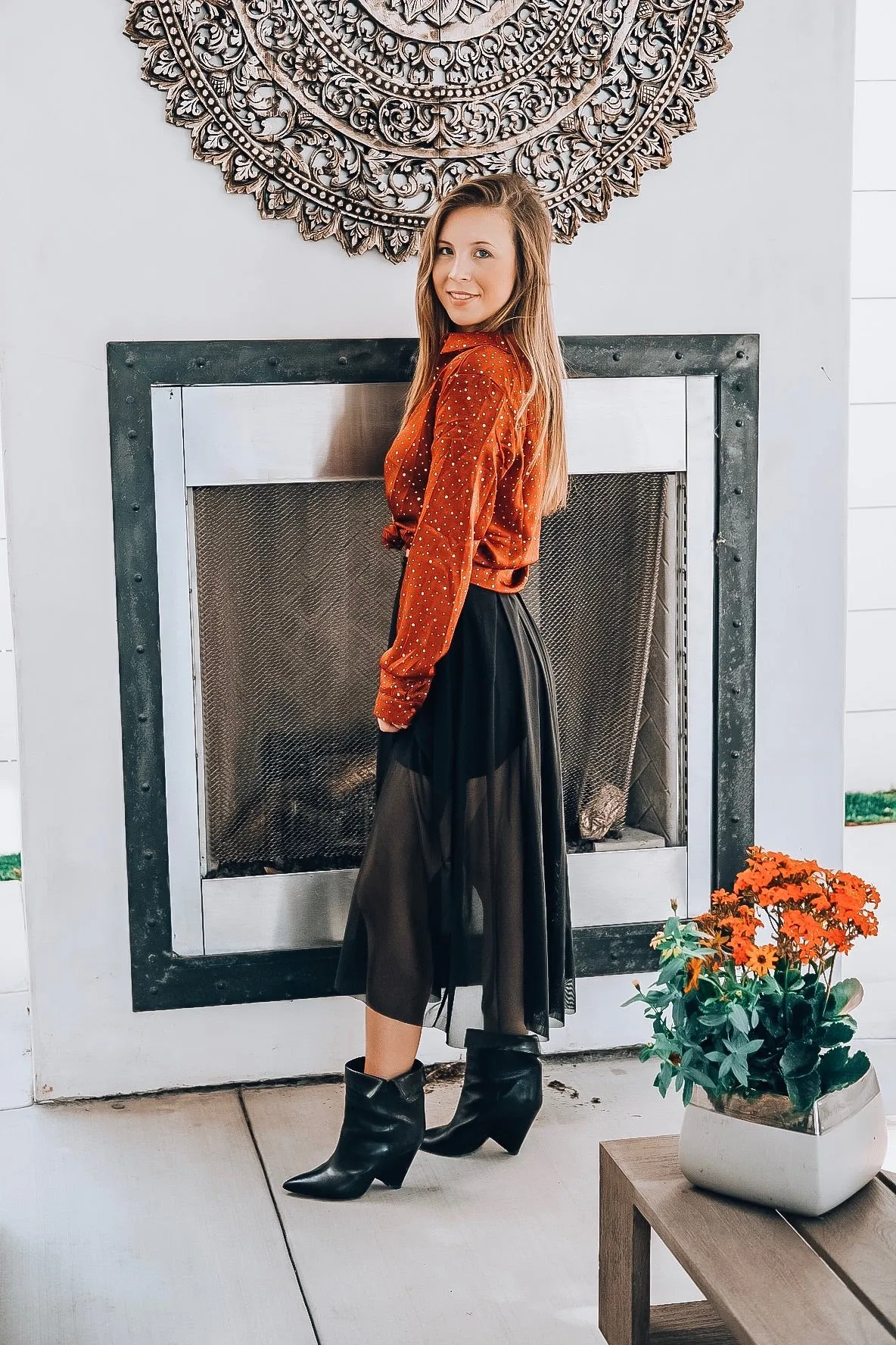 Orange Long Sleeve Blouse with Shimmer Flecks