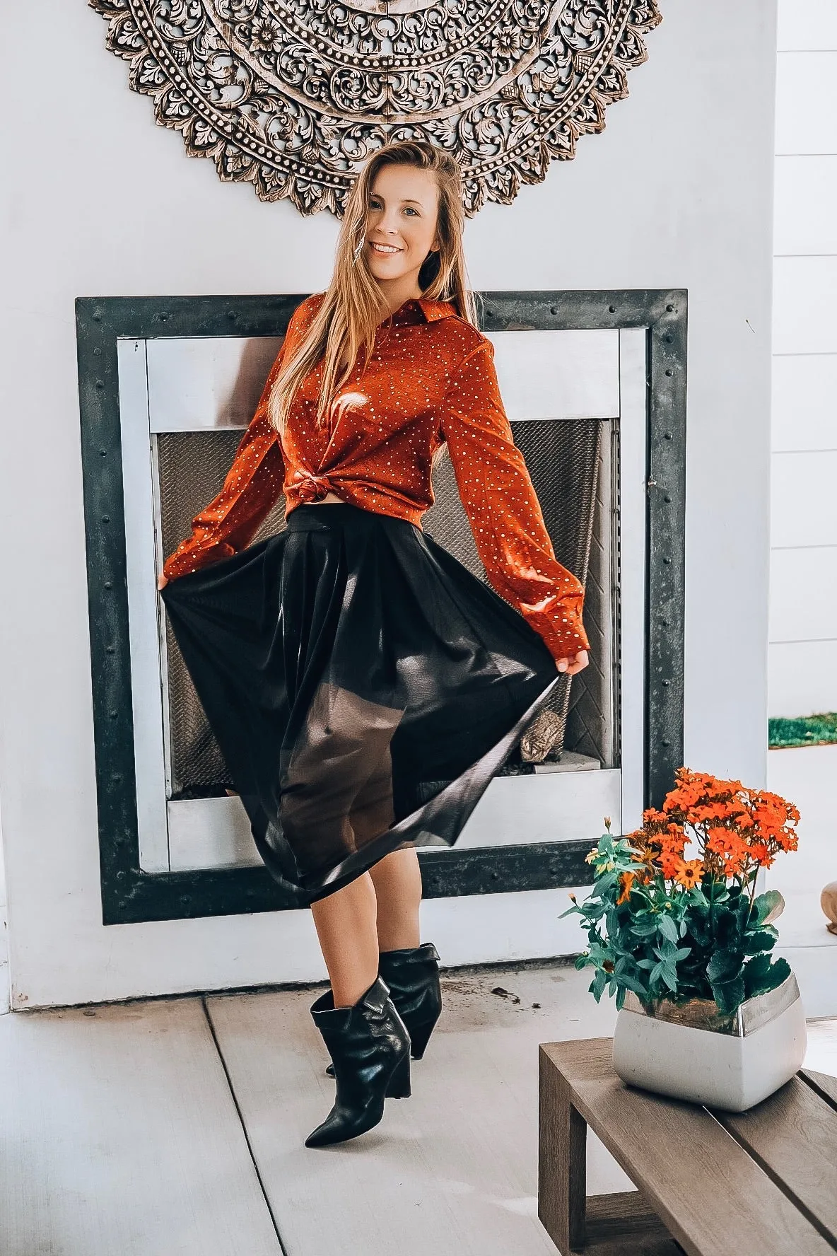 Orange Long Sleeve Blouse with Shimmer Flecks