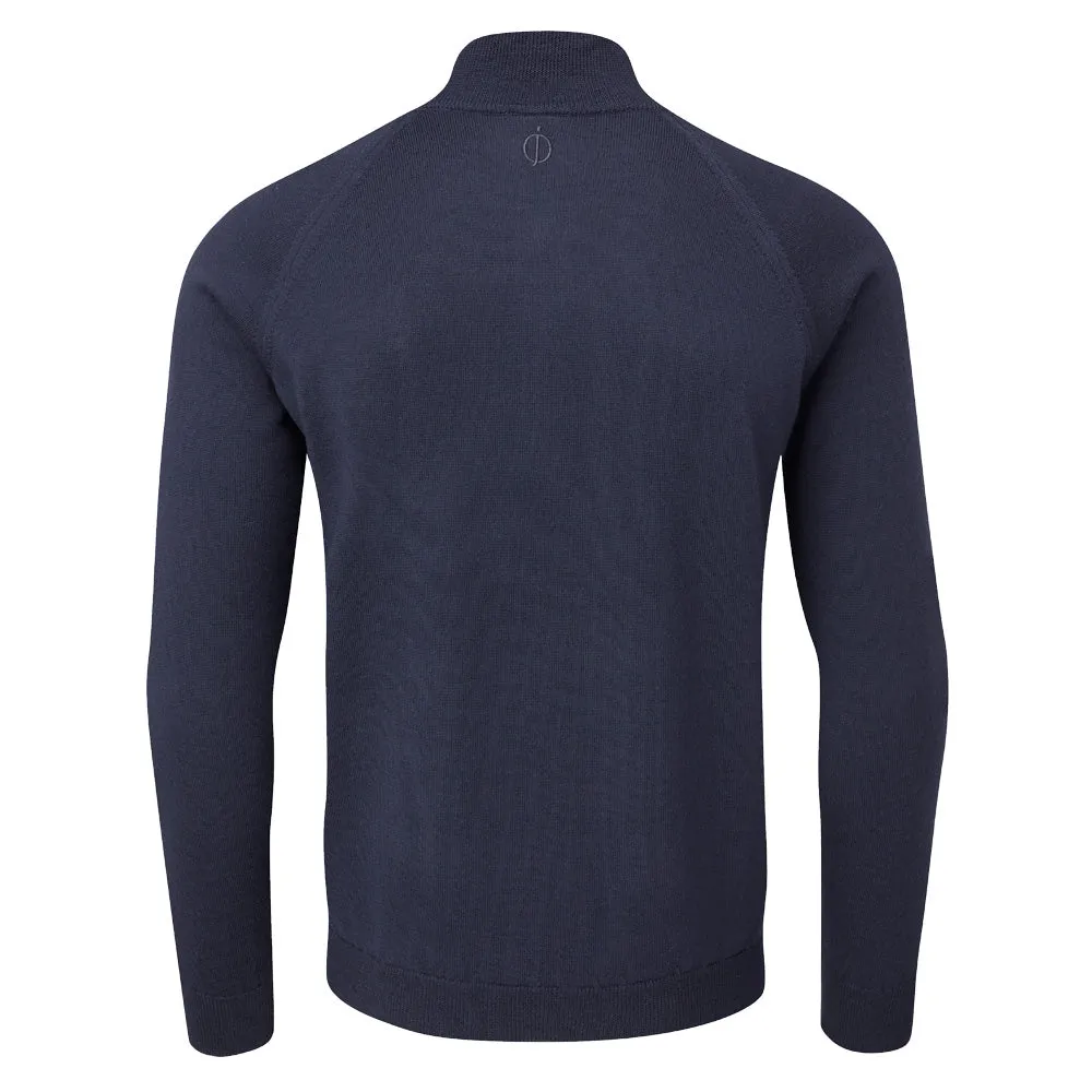 Oscar Jacobson Warwick Zip Neck Merino Sweater - Navy