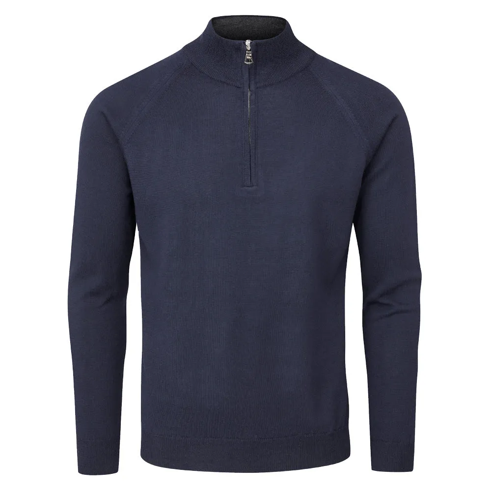 Oscar Jacobson Warwick Zip Neck Merino Sweater - Navy