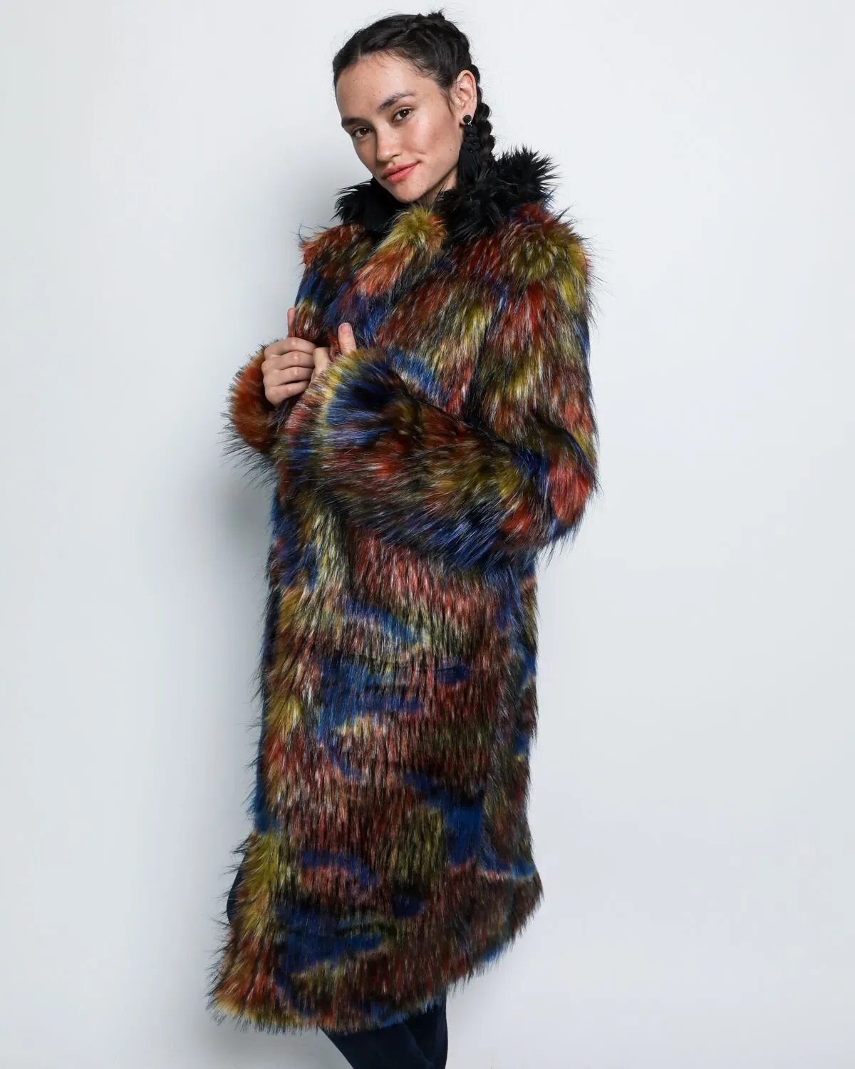 Parrot Calf Length Collared Faux Fur Coat  | Women's