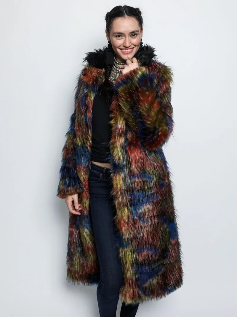 Parrot Calf Length Collared Faux Fur Coat  | Women's