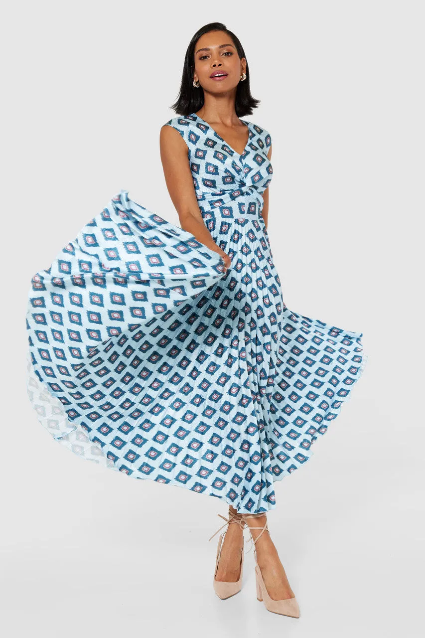 PAULINE V NECK PLEATED MIDI DRESS (BABY BLUE)