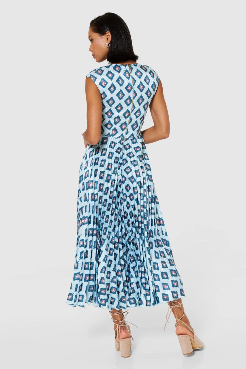 PAULINE V NECK PLEATED MIDI DRESS (BABY BLUE)