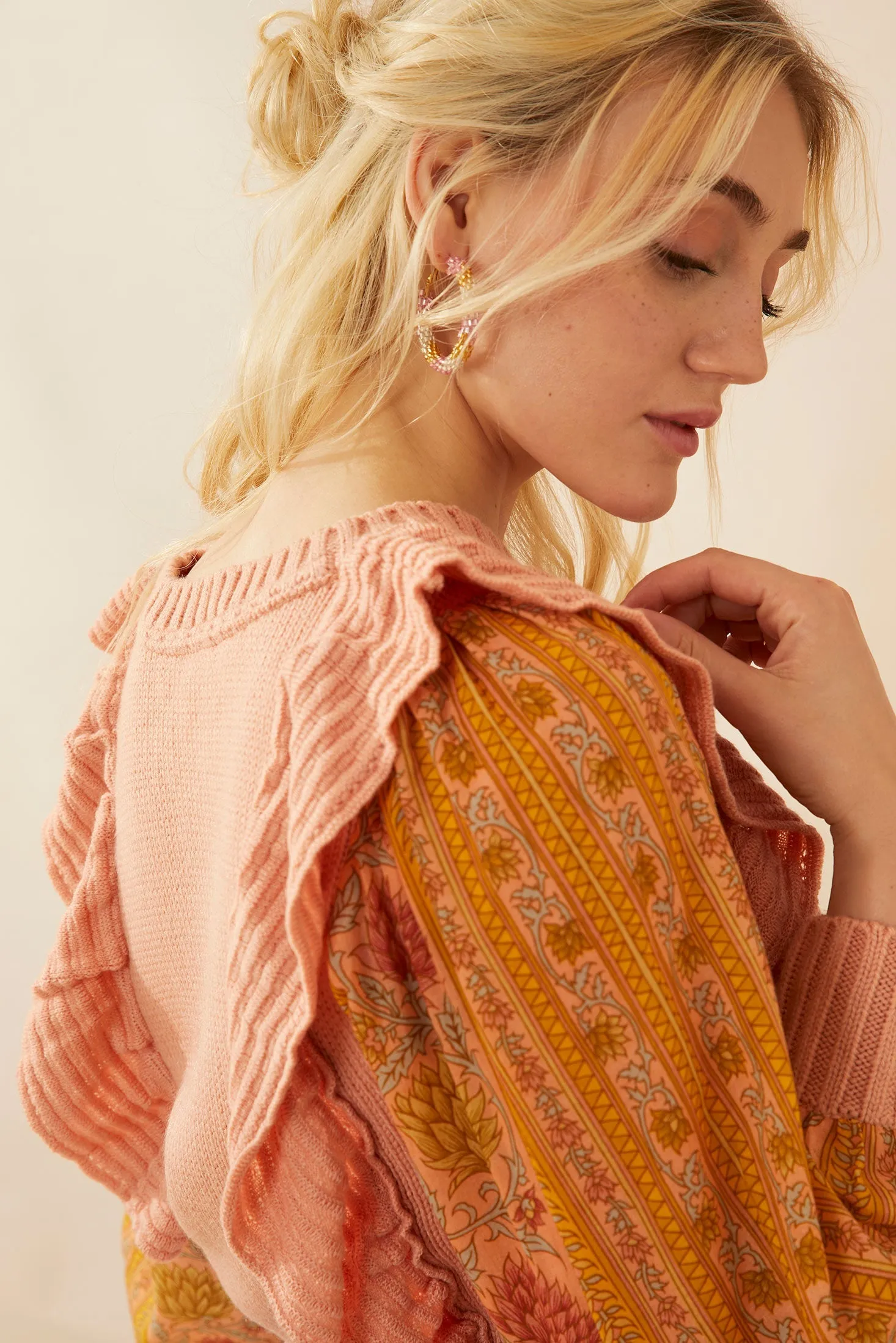 Penelope Ruffled Sweater in Peach