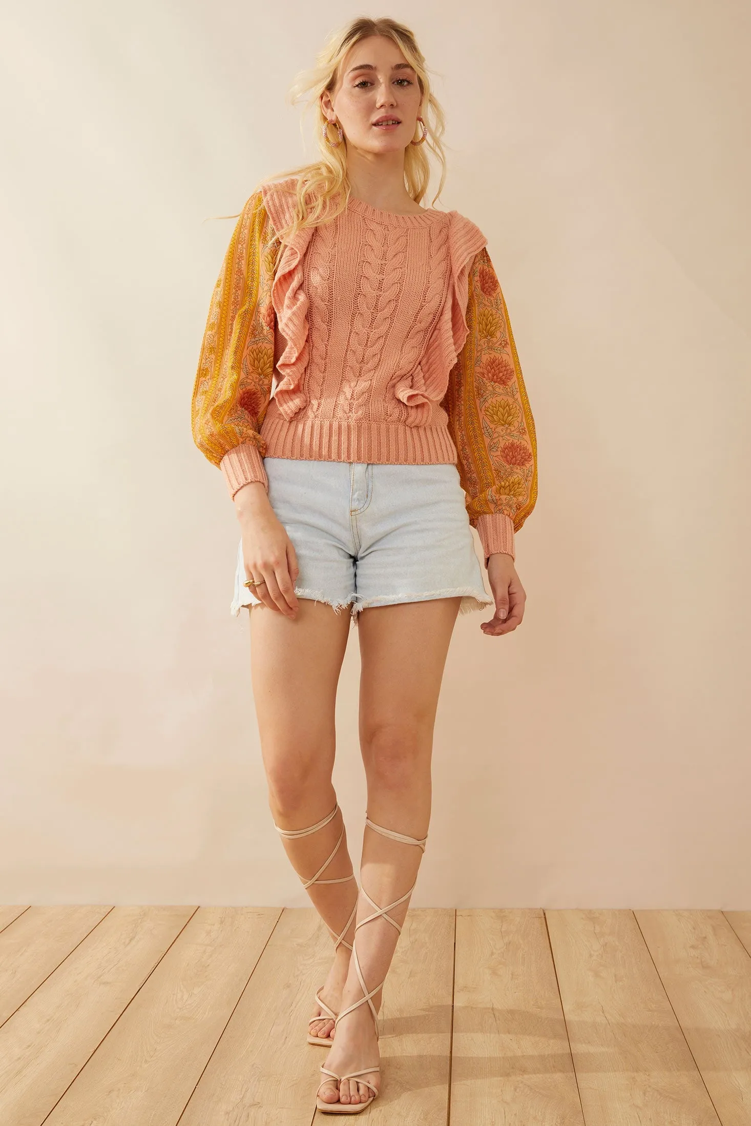 Penelope Ruffled Sweater in Peach