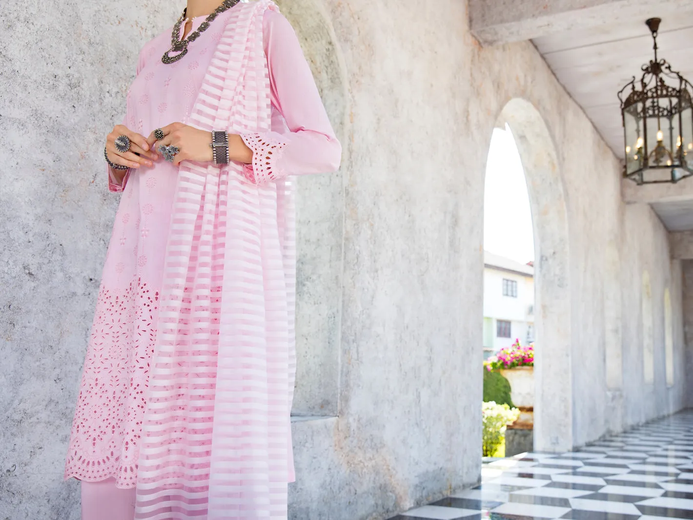 Pink Schiffli Lawn 3 Piece Stitched - ALP-3PS-1257